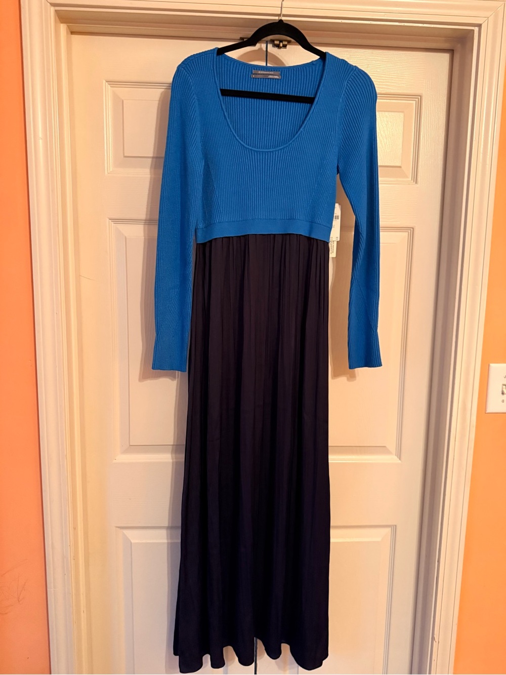 Anthropologie Blue and Black Two-Tone Long Sleeve Maxi Dress